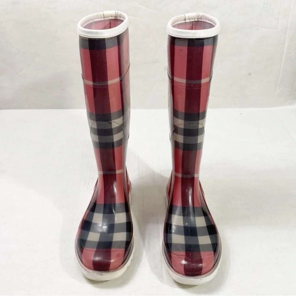 BURBERRY Check Rain Boots Red